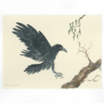 An Australian Forest Raven and Eucalyptus branch( Raw (unsized ) Kumohada-mashi paper ) 