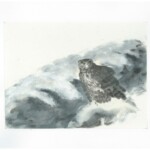 Blakiston's Fish Owl ( Raw Shiro-mashi paper ) Painted with Toukaen Paulownia Oil ink for the owl and Suibokugayou Aozumi ink for the water with white for snow and yellow. Arlo Mercia